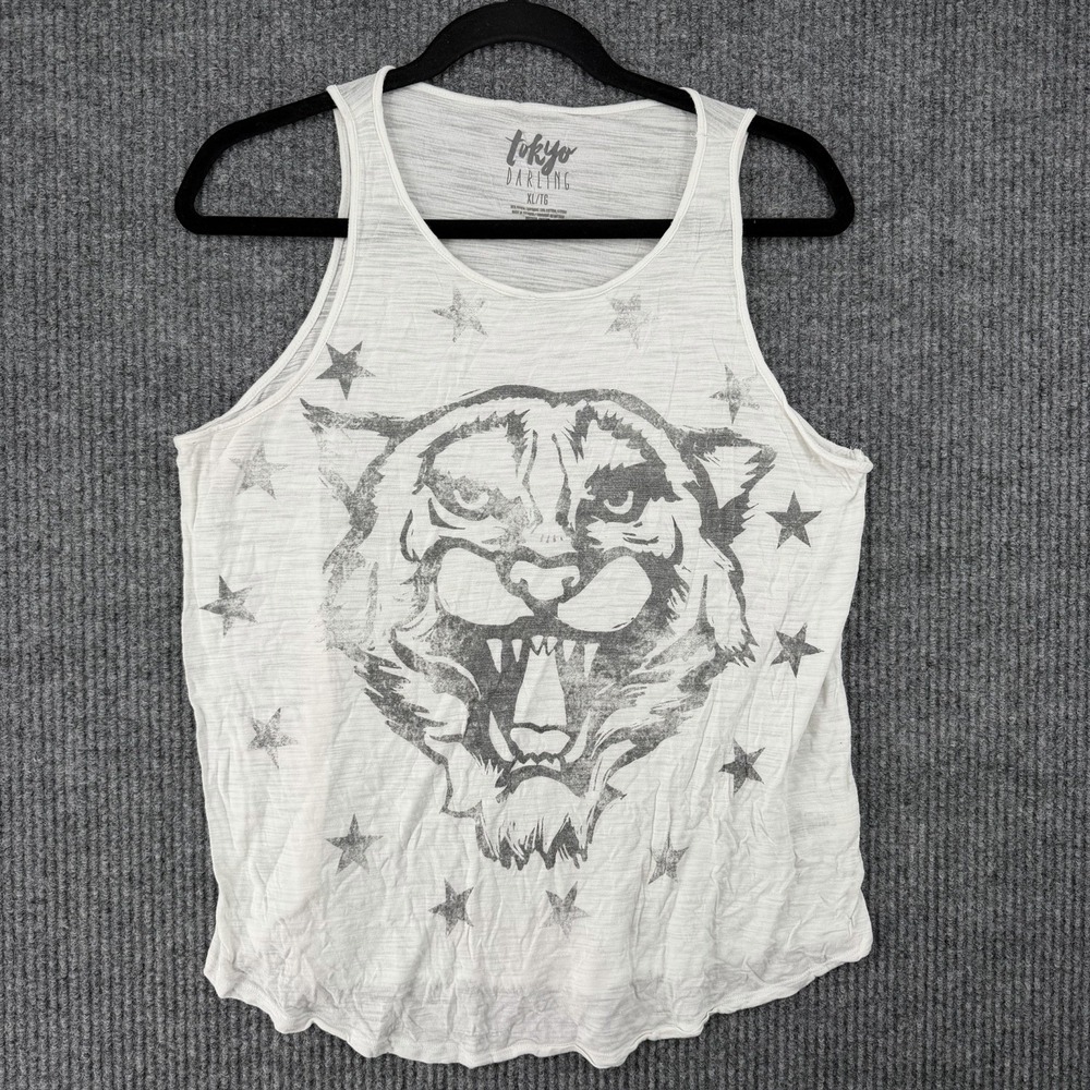 Tokyo Darling tiger graphic tank top stars burnout sleeveles women's XL tattoo